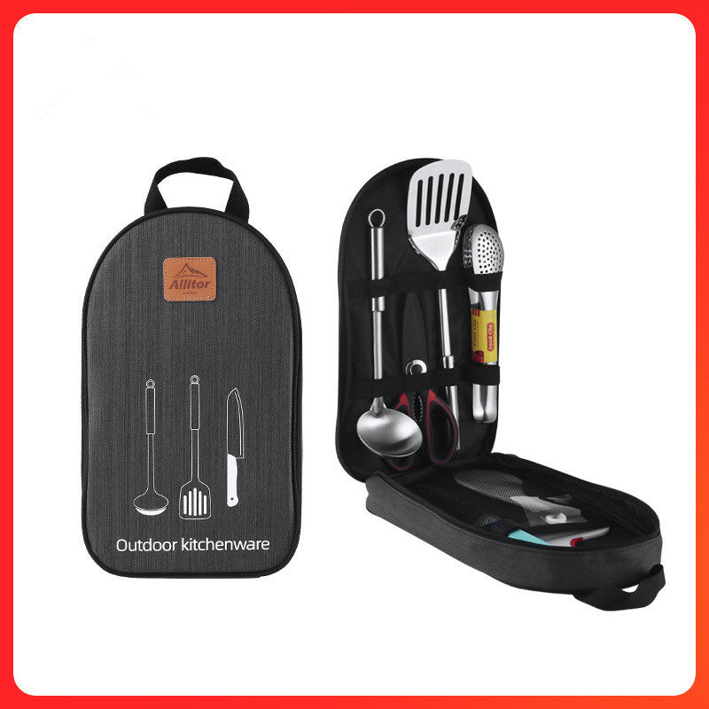 Juego de utensilios de cocina para acampar de acero inoxidable de 7 piezas