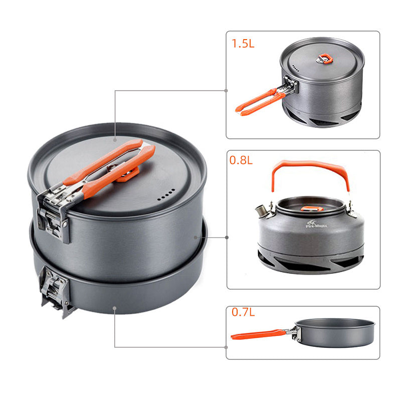 Juego de utensilios de cocina de alúmina para acampar, 3 piezas, portátil