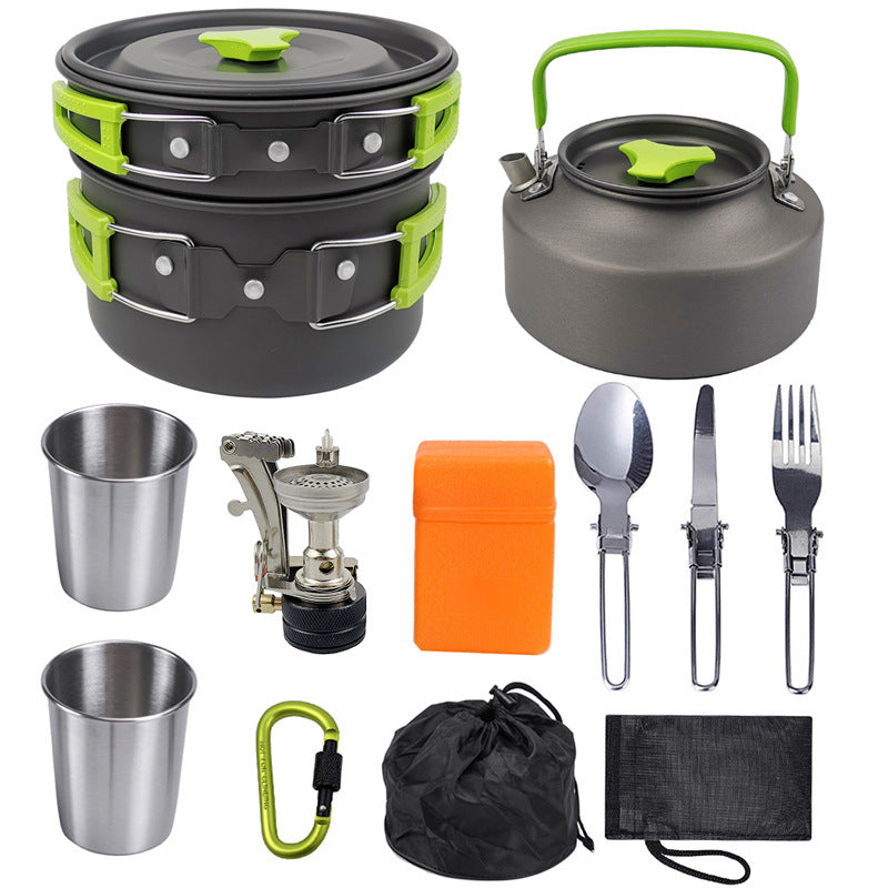 Kit Cuisine Camping Complet Réchaud + 8 Ustensiles Aluminium - Camp de Base Farzen+