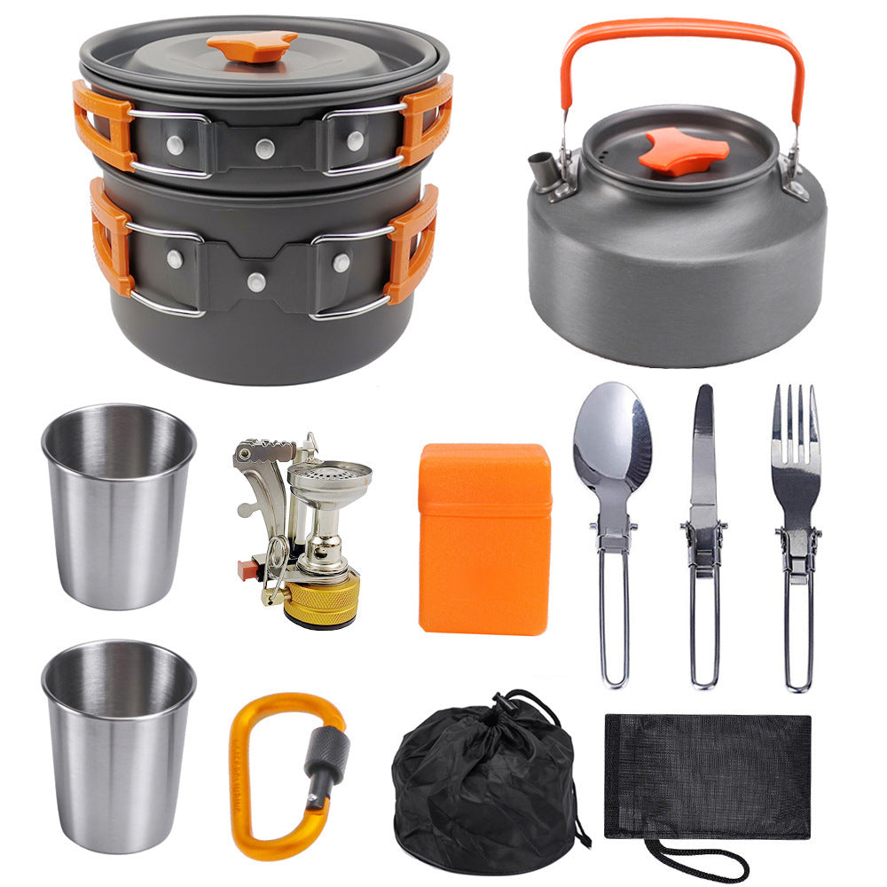 Kit Cuisine Camping Complet Réchaud + 8 Ustensiles Aluminium - Camp de Base Farzen+