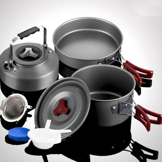 Juego de utensilios de cocina de alúmina para camping de 3 piezas - Juego de ollas encajables de 660 g
