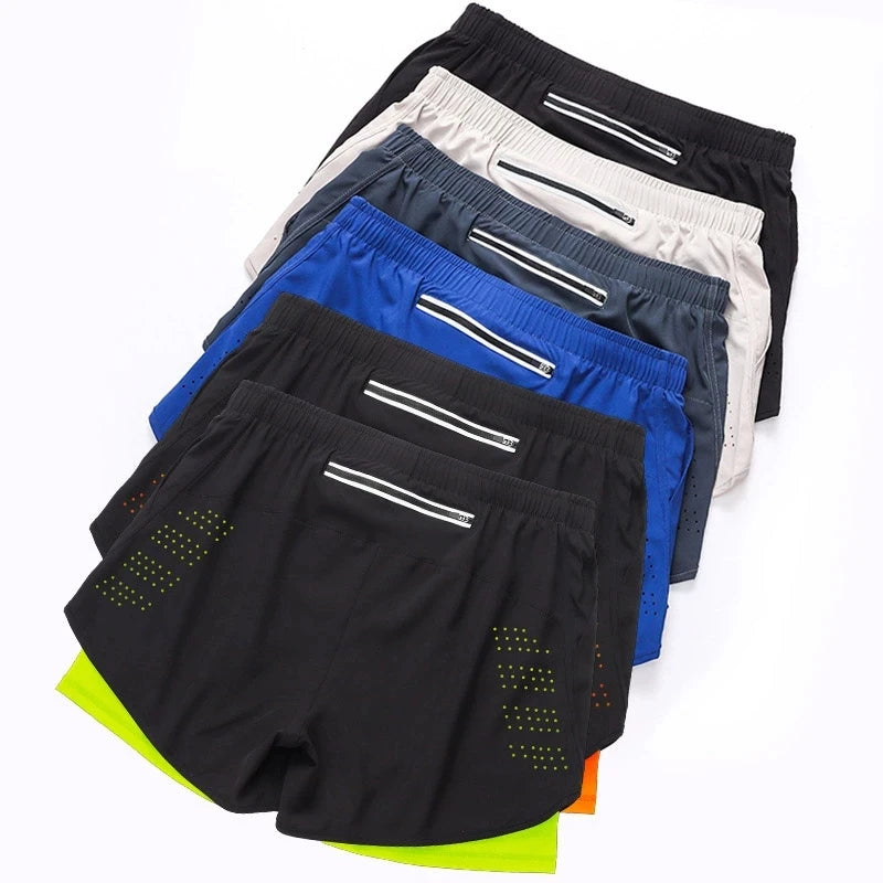 Short Fitness Homme Double Couche - Séchage Rapide Running Sport Noir - Camp de Base Farzen+