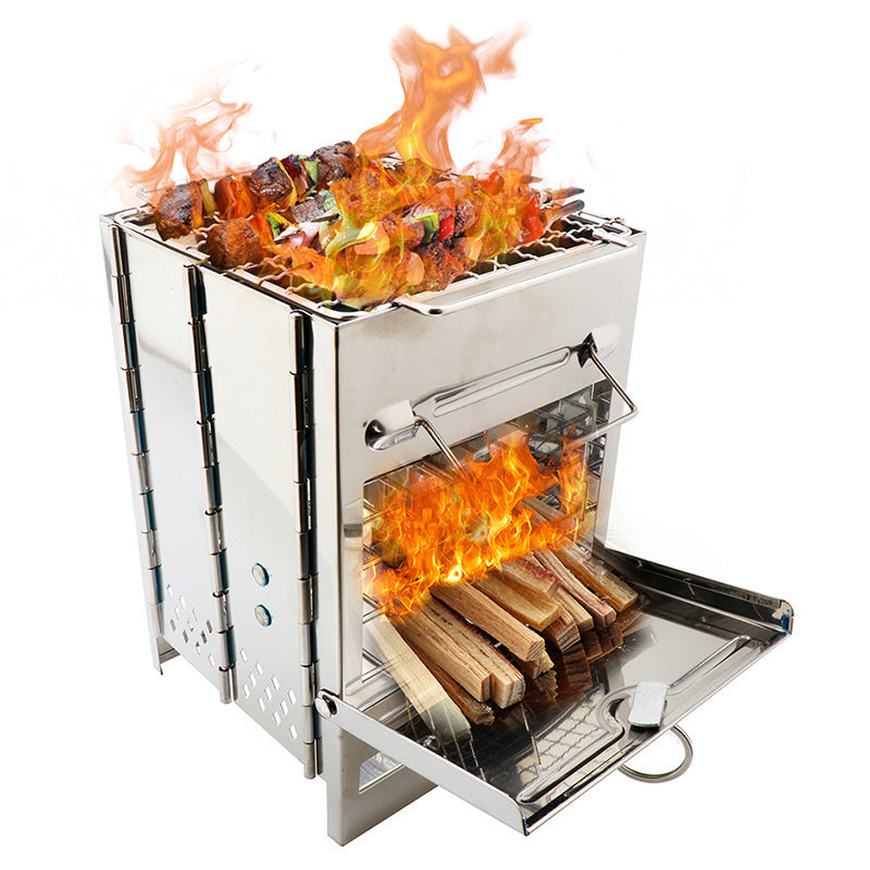 Eco-Friendly Folding Wood Stove - Windproof Stainless Steel + 1.15kg Bag