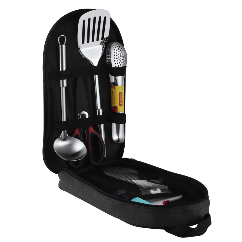 Juego de utensilios de cocina para acampar de acero inoxidable de 7 piezas
