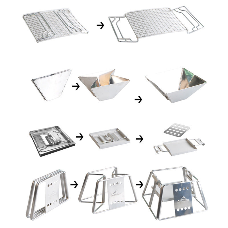 Barbacoa plegable portátil de acero inoxidable antiadherente