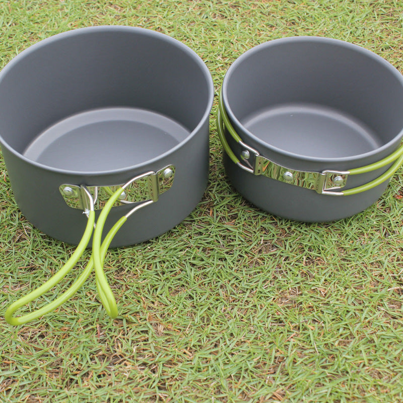 Juego de utensilios de cocina para acampar de aluminio anodizado de 8 piezas: juego completo para 2-3 personas
