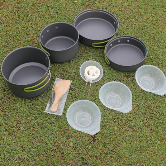 Juego de utensilios de cocina para acampar de aluminio anodizado de 8 piezas: juego completo para 2-3 personas