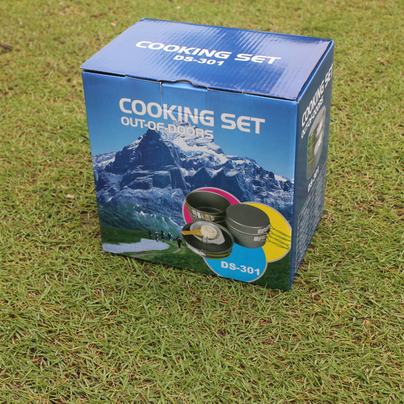 Juego de utensilios de cocina para acampar de aluminio anodizado de 8 piezas: juego completo para 2-3 personas