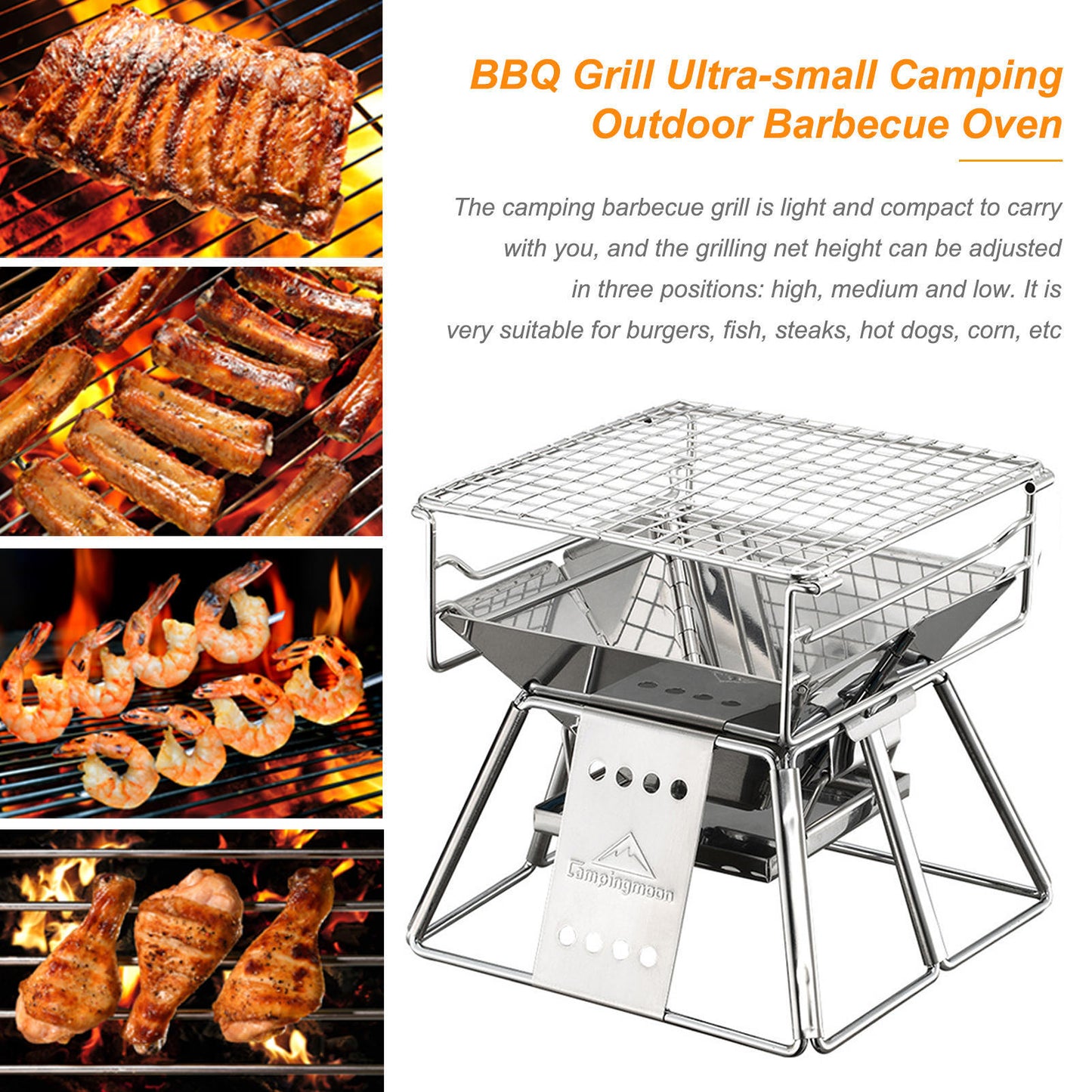 Barbacoa plegable portátil de acero inoxidable antiadherente