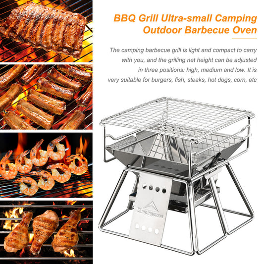 Barbacoa plegable portátil de acero inoxidable antiadherente