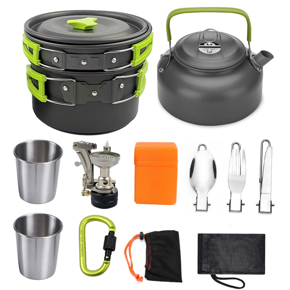 Kit Cuisine Camping Aluminium 10 Pièces Antiadhésif - Batterie Complète 2-3 Personnes - Camp de Base Farzen+