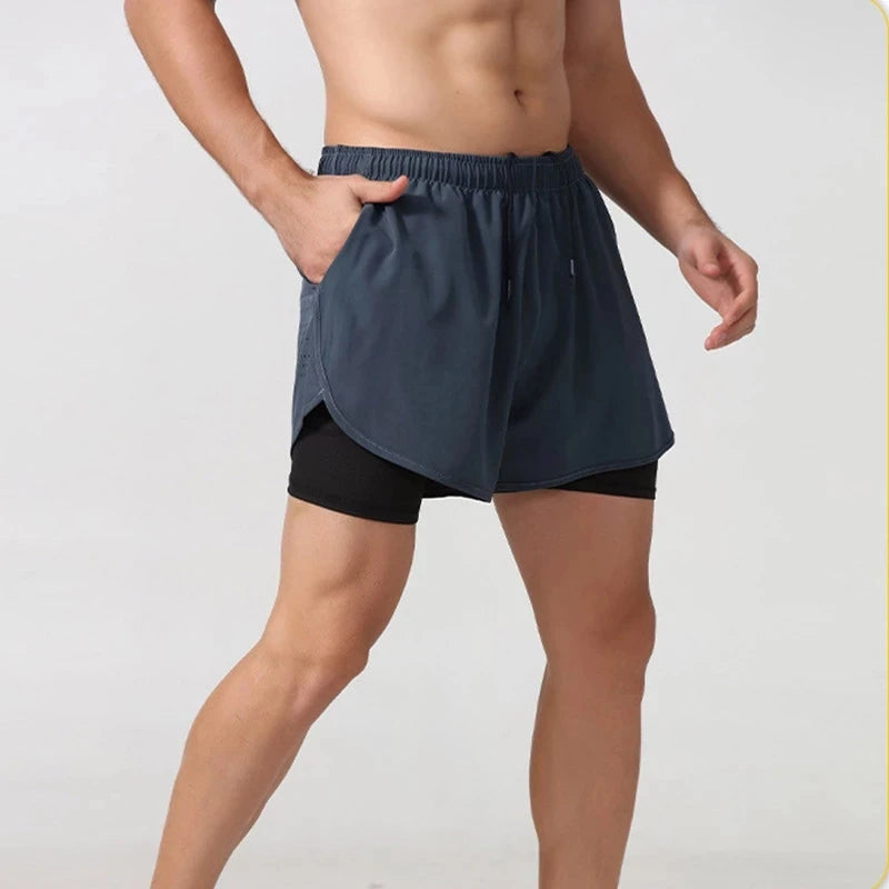 Short Fitness Homme Double Couche - Séchage Rapide Running Sport Noir - Camp de Base Farzen+