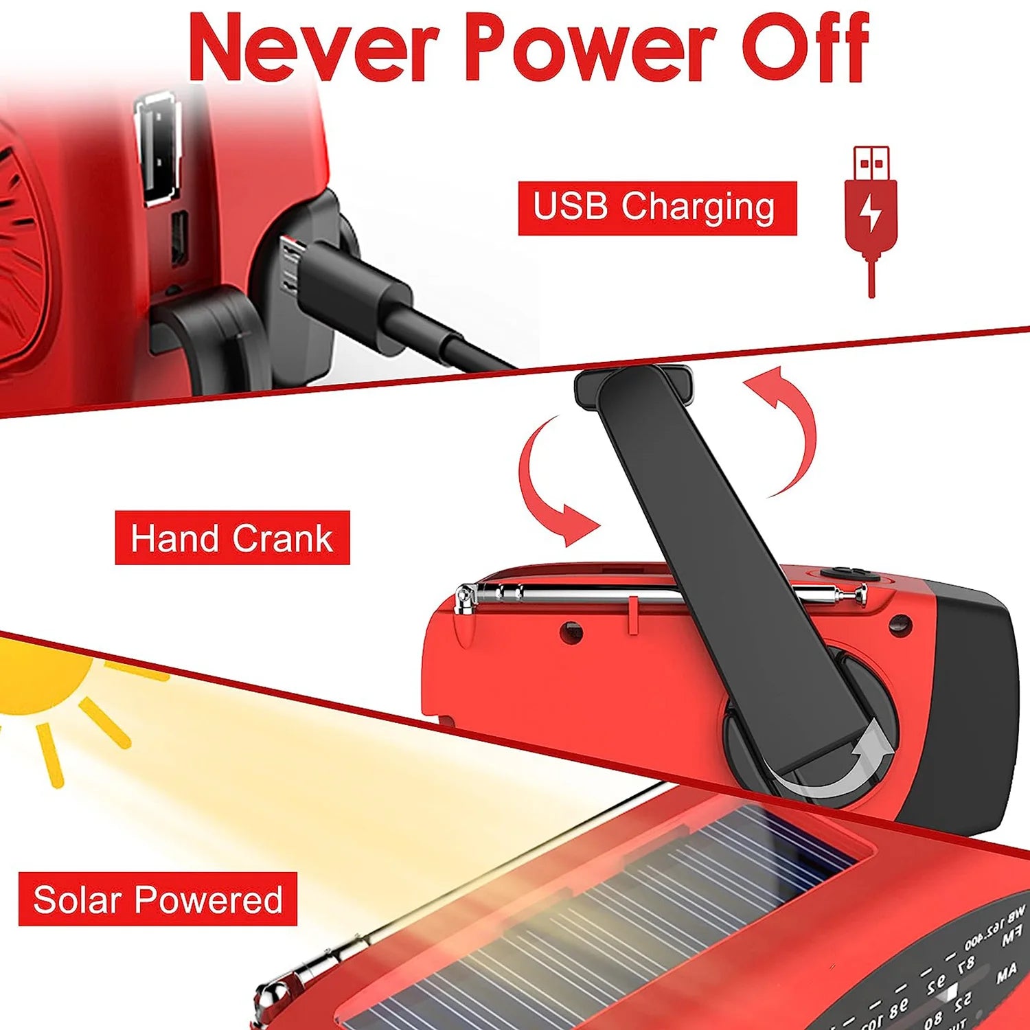 Lampe Camping Solaire Radio AM/FM - 2000mAh USB LED Multifonction - Camp de Base Farzen+