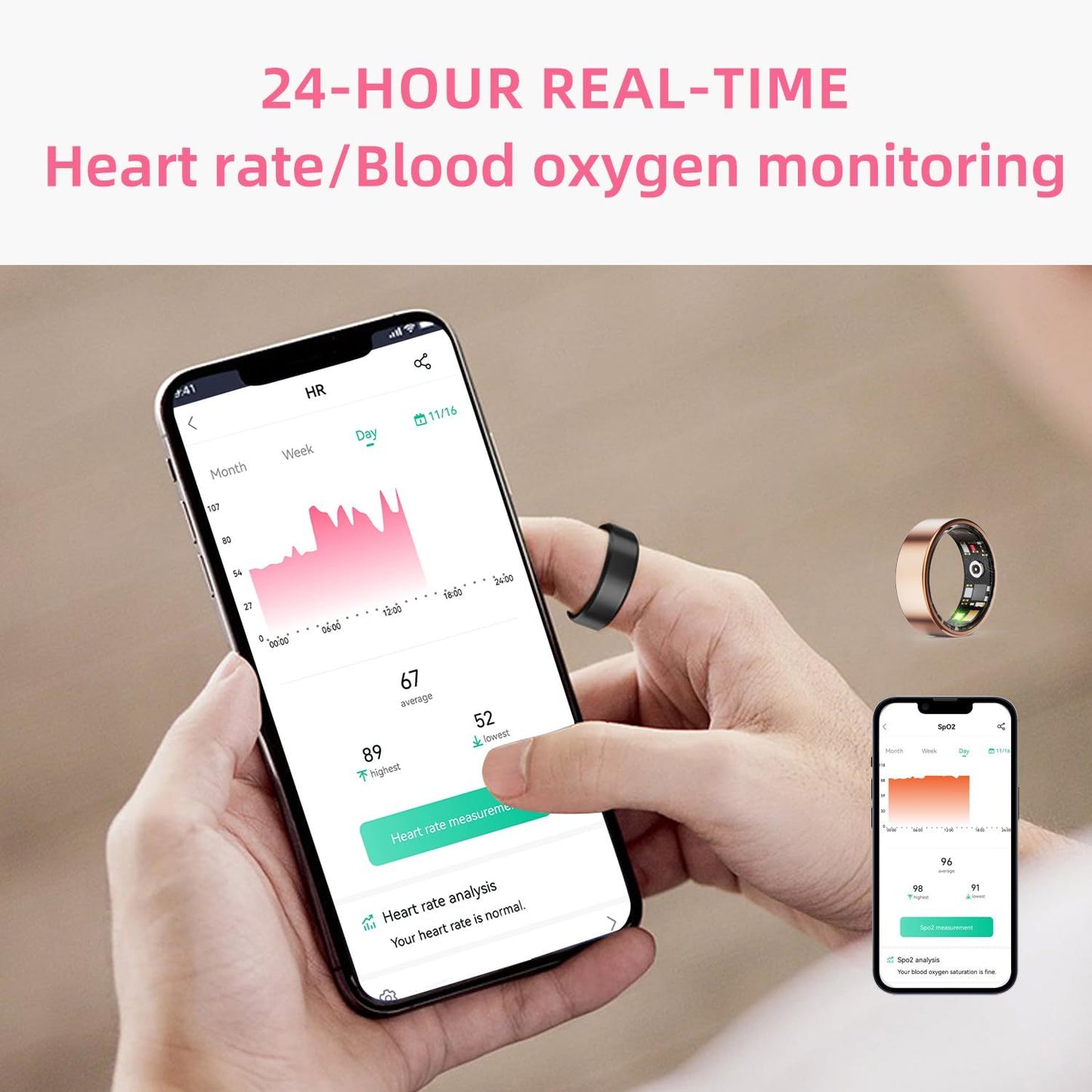 Bague Connectée Santé - Fitness Sommeil IP68 Bluetooth - Camp de Base Farzen+