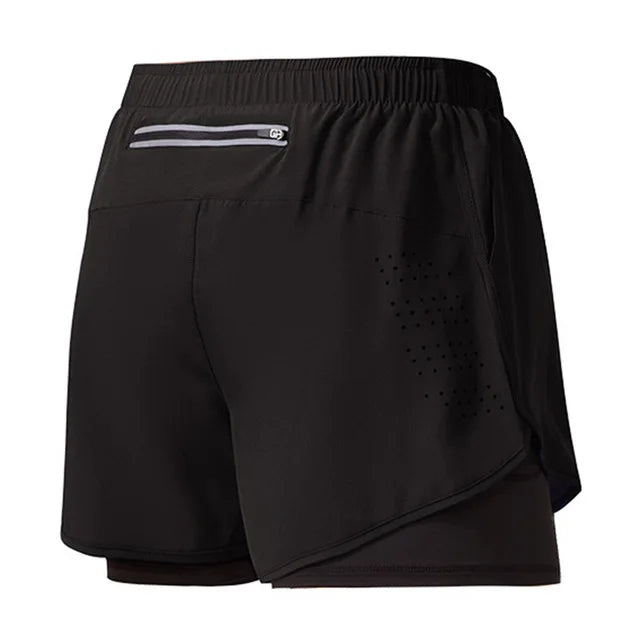 Short Fitness Homme Double Couche - Séchage Rapide Running Sport Noir - Camp de Base Farzen+