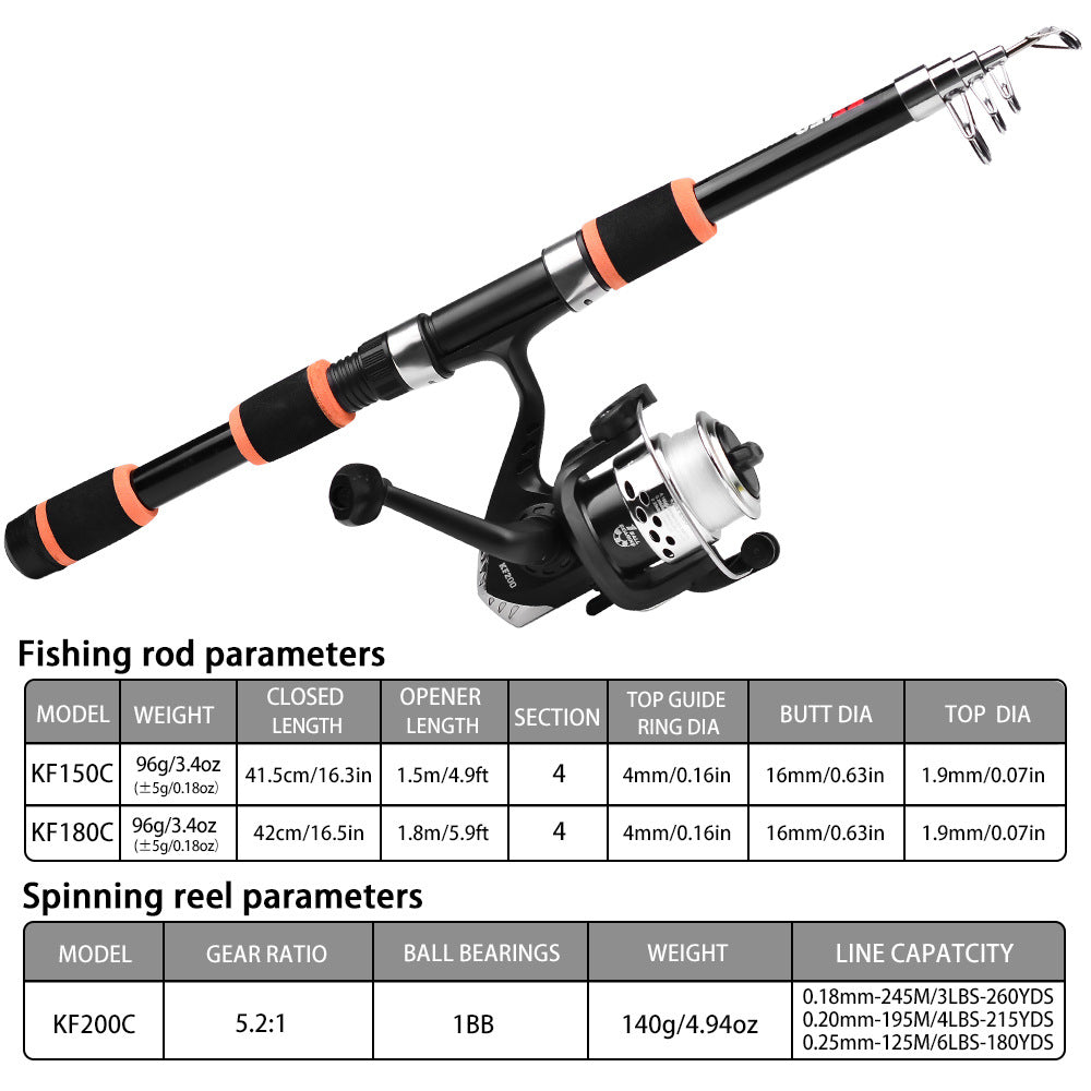 Kit Canne Pêche Télescopique + Moulinet - 1,5m/1,8m 5 Couleurs