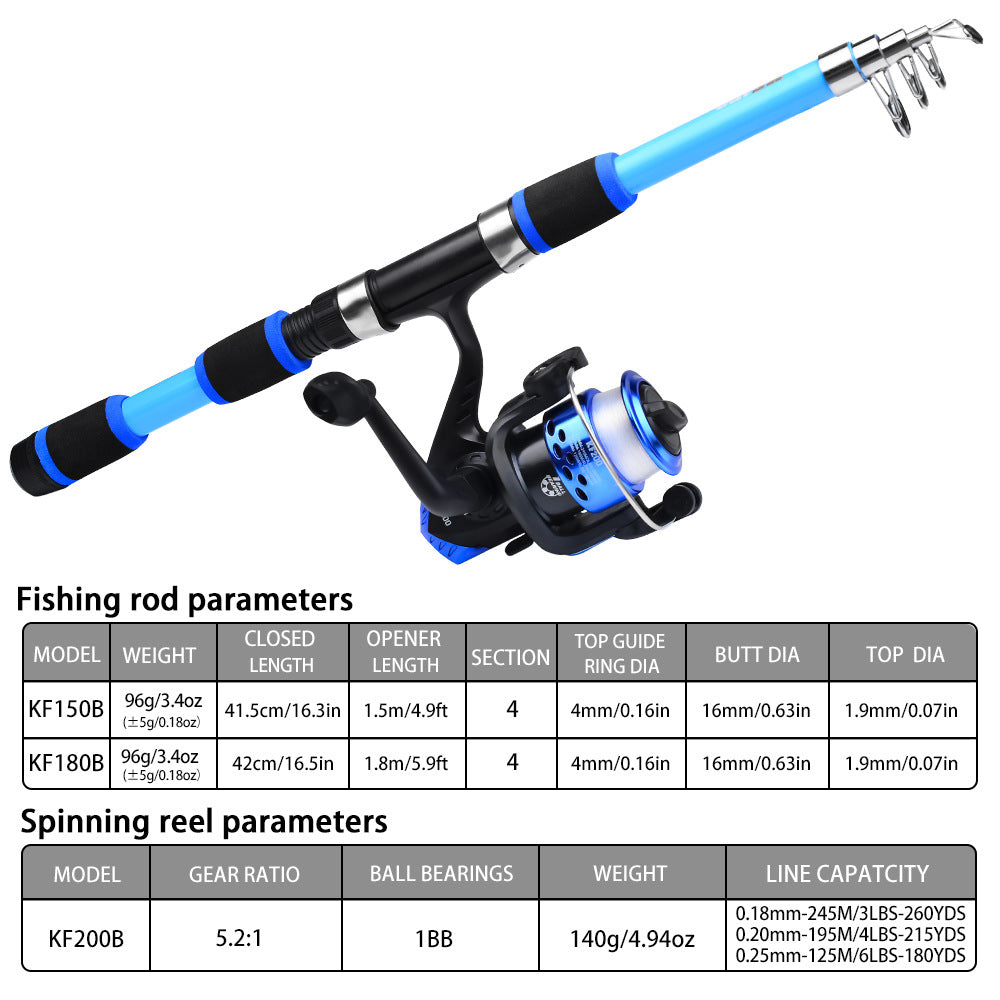 Kit Canne Pêche Télescopique + Moulinet - 1,5m/1,8m 5 Couleurs