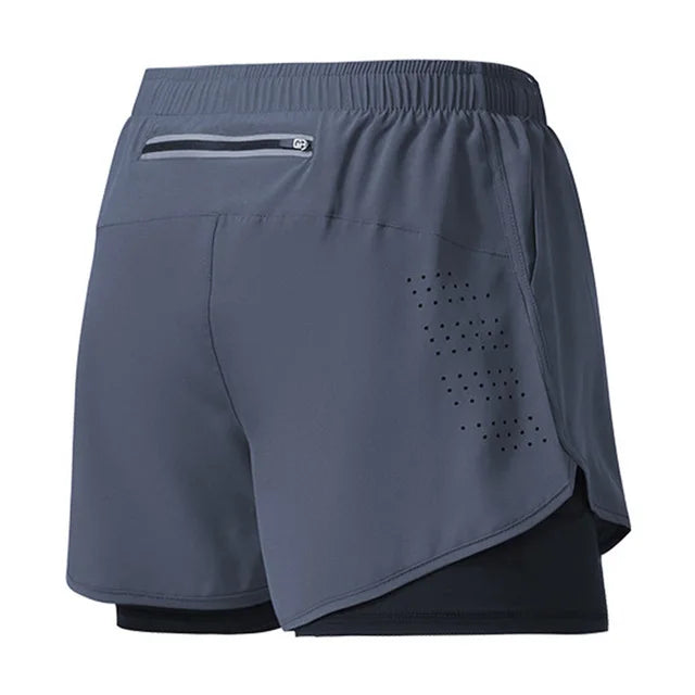 Short Fitness Homme Double Couche - Séchage Rapide Running Sport Noir - Camp de Base Farzen+