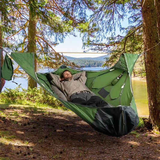 Hamaca de camping con mosquitera integrada - Kit completo de suspensión 120 kg