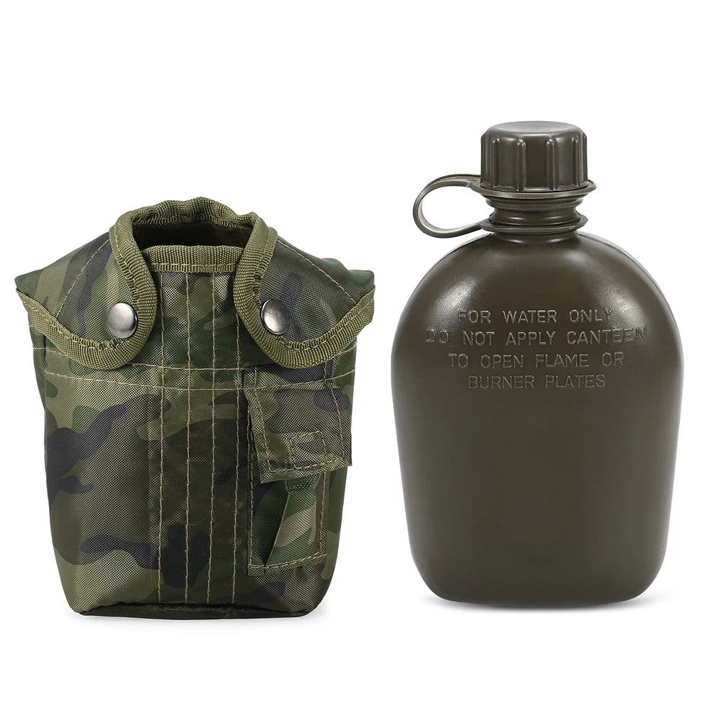 Gourde Militaire Tactique 1L avec Housse - Plastique Renforcé Survie Bushcraft - Camp de Base Farzen+