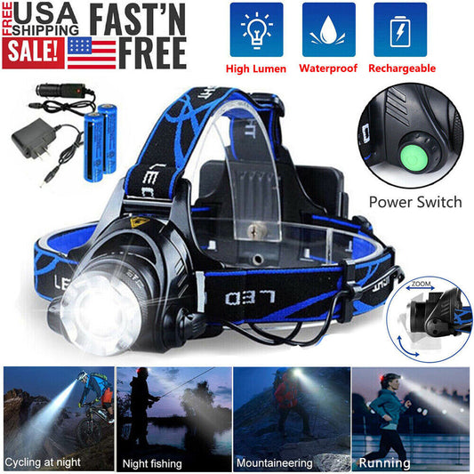 Linterna frontal LED recargable - Zoom 3 modos + pilas