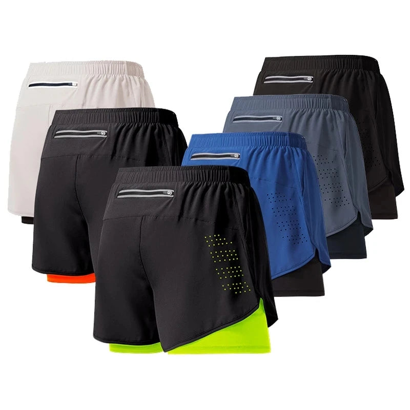 Short Fitness Homme Double Couche - Séchage Rapide Running Sport Noir - Camp de Base Farzen+