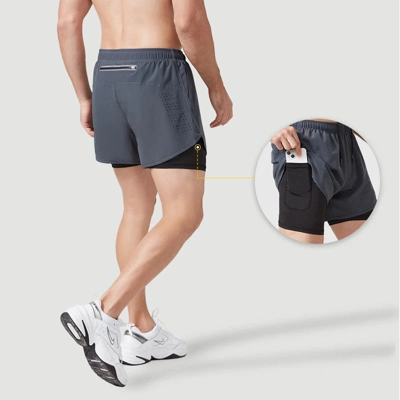 Short Fitness Homme Double Couche - Séchage Rapide Running Sport Noir - Camp de Base Farzen+