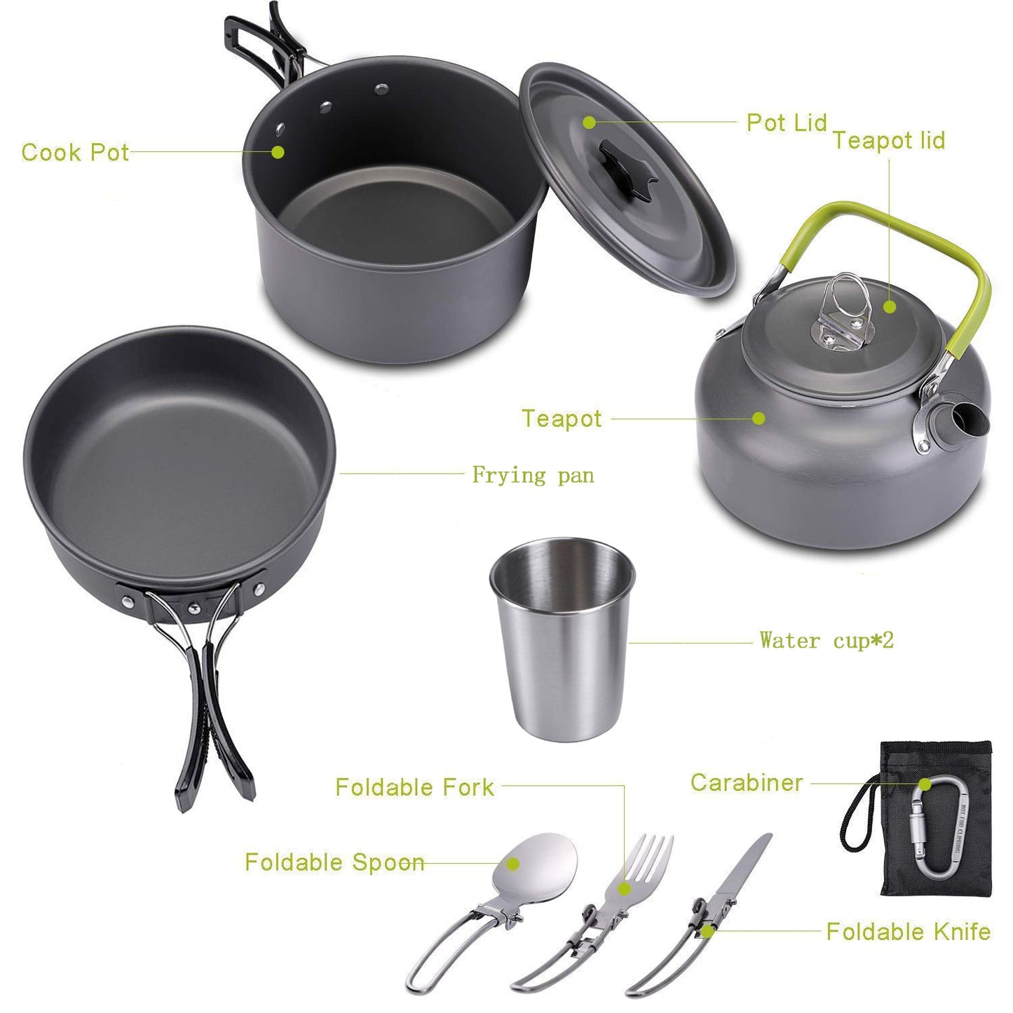 Bouilloire Outdoor Double Paroi 1,2L avec Kit Ustensiles - Camping 2-3 Personnes - Camp de Base Farzen+