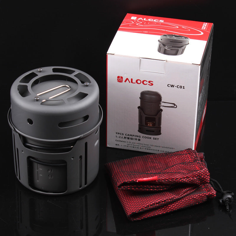 Kit de cocina para camping de acero inoxidable de 580 g - Estufa de alcohol ecológica (6 piezas)
