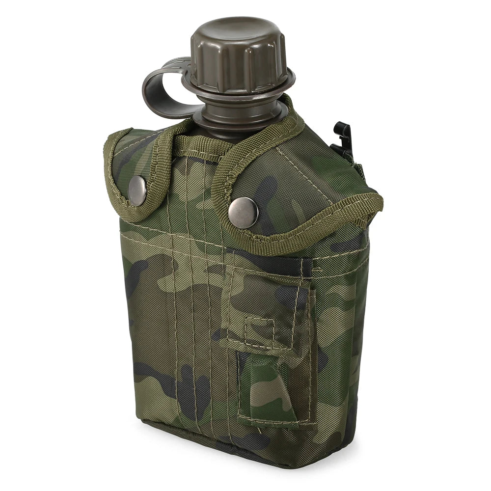 Gourde Militaire Tactique 1L avec Housse - Plastique Renforcé Survie Bushcraft - Camp de Base Farzen+