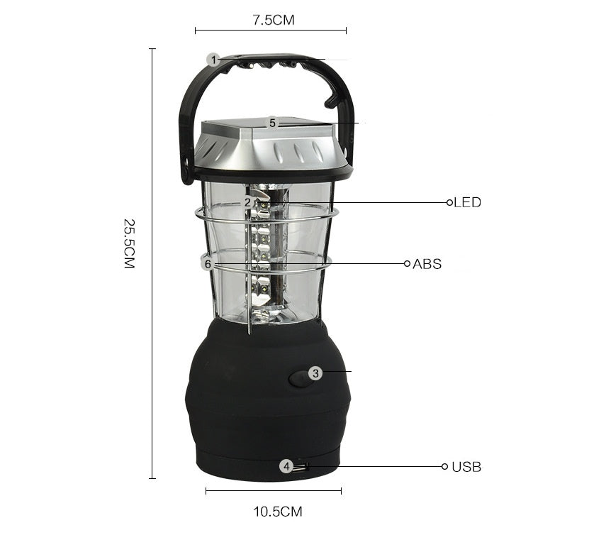 Lampe de Camping Solaire avec Manivelle - Rechargeable 1200mAh