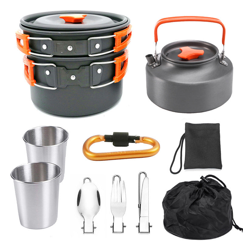 Juego de utensilios de cocina de aluminio portátil para acampar, kit de cubiertos de 1,1 l