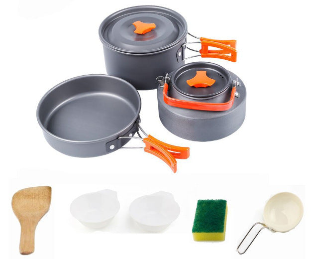 Juego de utensilios de cocina de aluminio portátil para acampar, kit de cubiertos de 1,1 l