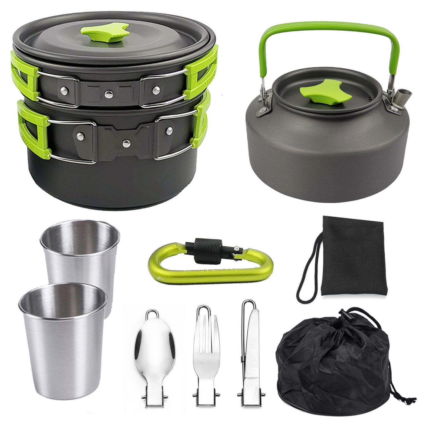 Juego de utensilios de cocina de aluminio portátil para acampar, kit de cubiertos de 1,1 l