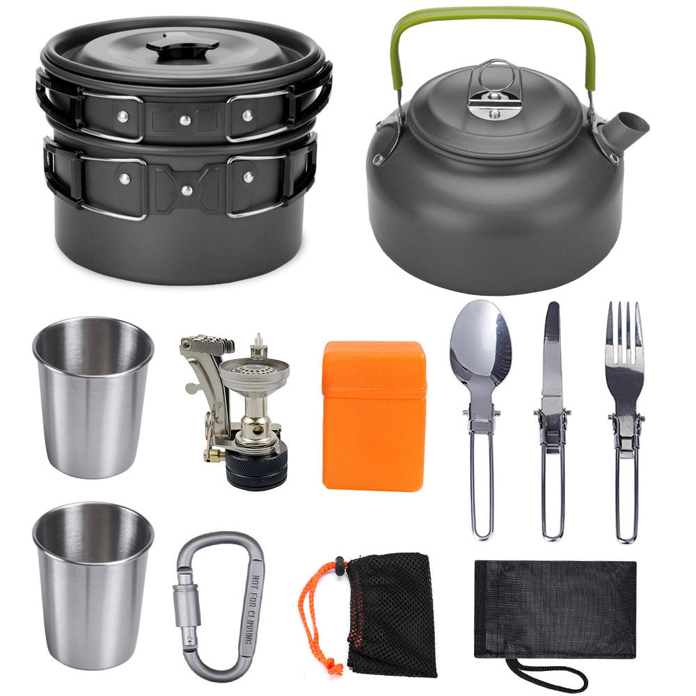 Kit Cuisine Camping Aluminium 10 Pièces Antiadhésif - Batterie Complète 2-3 Personnes - Camp de Base Farzen+