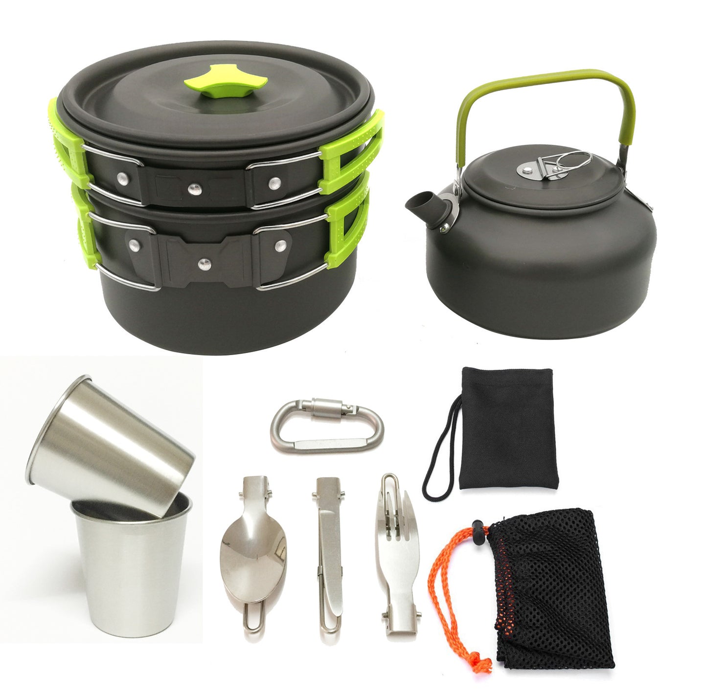 Bouilloire Outdoor Double Paroi 1,2L avec Kit Ustensiles - Camping 2-3 Personnes - Camp de Base Farzen+