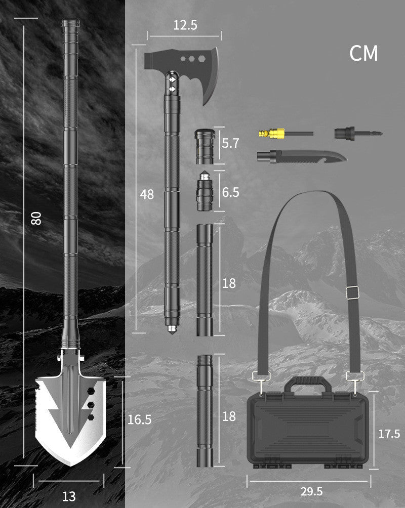 Pala de Camping Multifunción de Aluminio 6063 - Kit de Ingeniero Plegable 2,12 kg