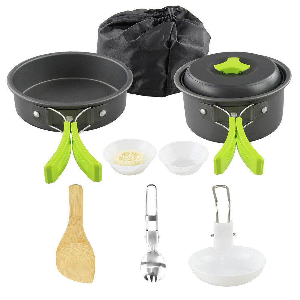 Kit Cuisine Camping Aluminium 10 Pièces Antiadhésif - Batterie Complète 2-3 Personnes - Camp de Base Farzen+