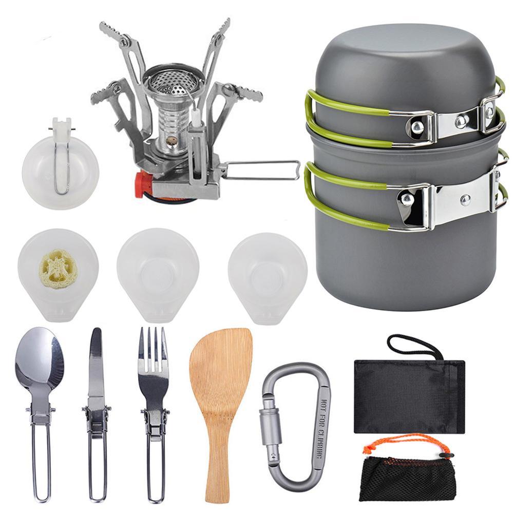 Kit Cuisine Camping Aluminium 10 Pièces Antiadhésif - Batterie Complète 2-3 Personnes - Camp de Base Farzen+